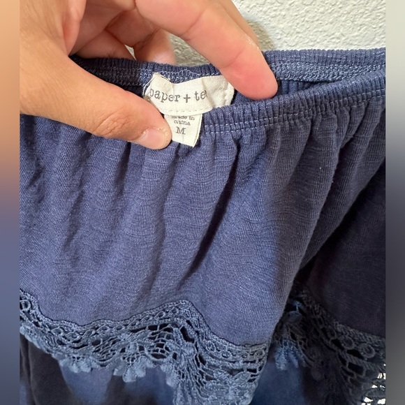 EUC PAPER + TEE Off The Shoulder Lace Trim Navy Blouse - Picture 3 of 5